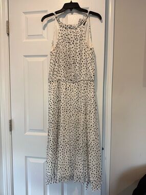 Brooks Brothers White Maxi Dress with Black Spot Print